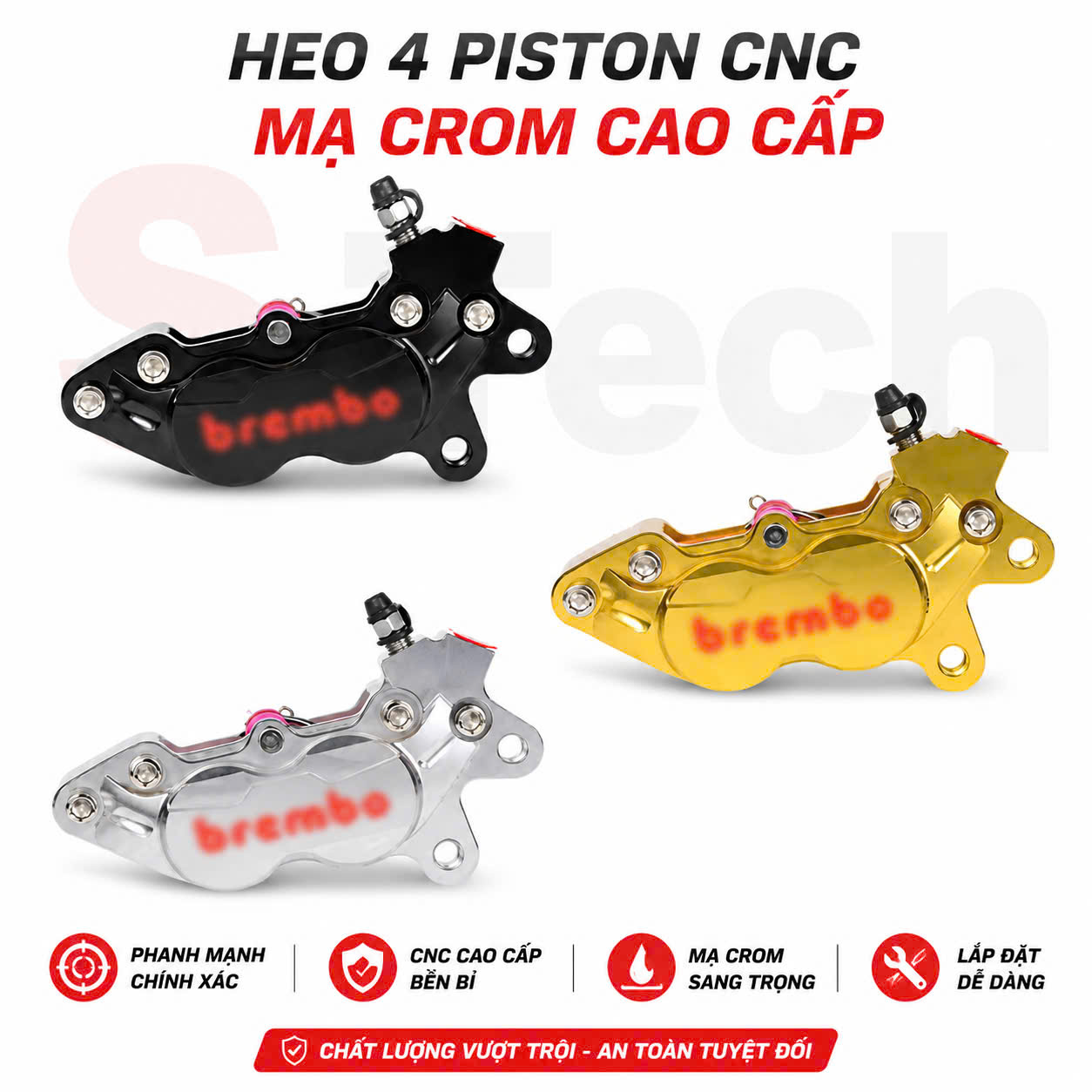 Heo phanh 4 piston CNC mạ crom (Brembo style)