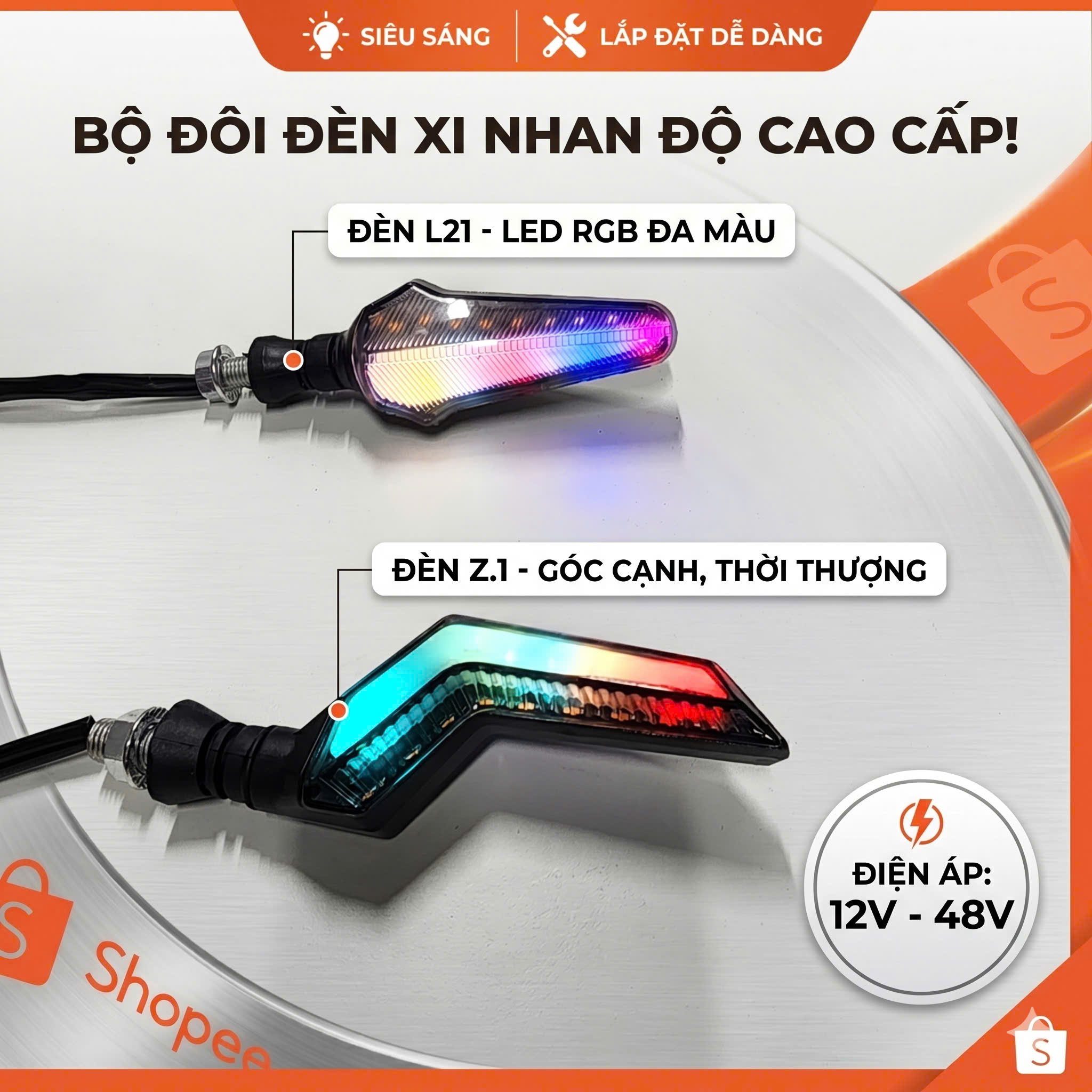 Bộ đôi đèn xi nhan LED RGB đa màu (cặp)